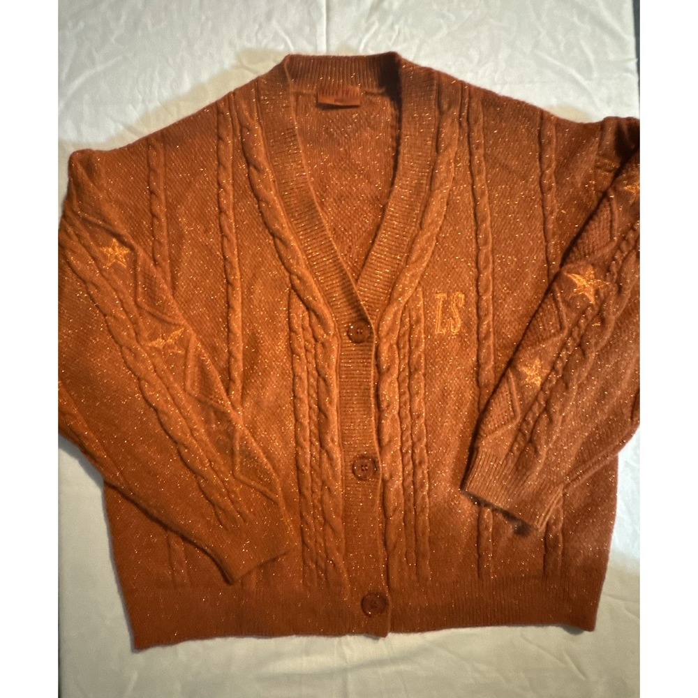 Taylor Swift Life of a Showgirl Glitter Cardigan Sweater Womens Size M/L Orange